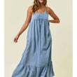 Load image into Gallery viewer, Chambray Scoop Neck Front Button Down Dress W/Side Pockets &amp; Adjustable Strap
