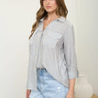 Load image into Gallery viewer, Blue Pinstriped Linen Button Up
