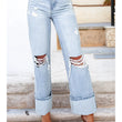 Load image into Gallery viewer, Light Washed, Distressed Flaire Jeans
