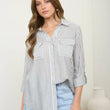 Load image into Gallery viewer, Blue Pinstriped Linen Button Up
