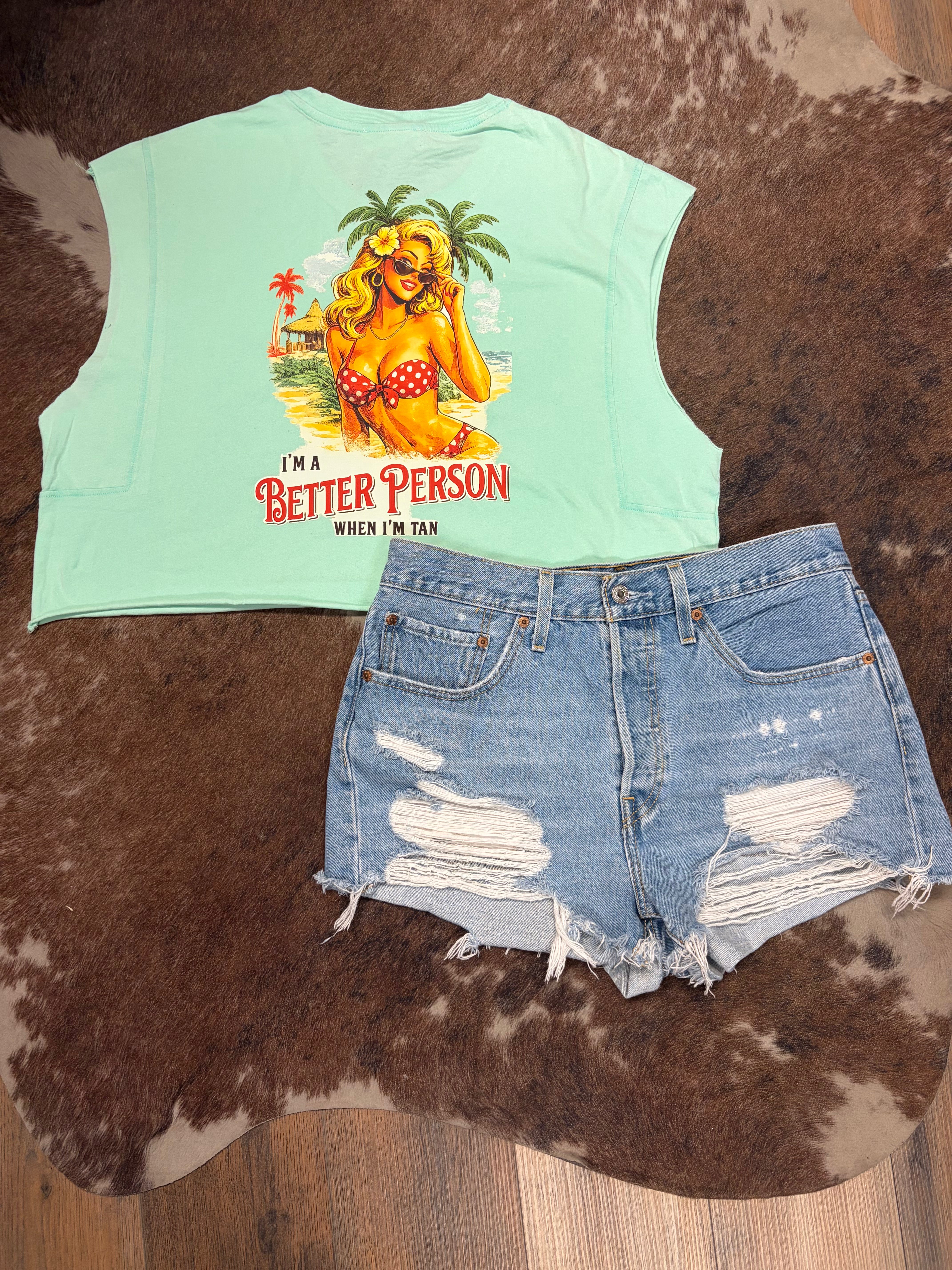 I'm A Better Person When I'm Tan Cropped Muscle Tank