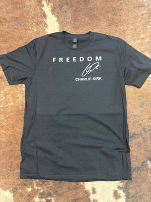 T-shirt Col Rond Manches Courtes Femme Freedom Charlie Kirk - 100% Coton, Coupe Facile, Noir